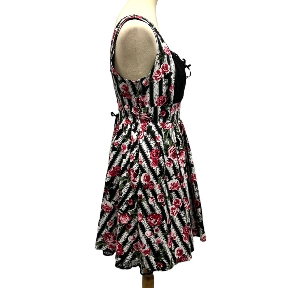 Hot Topic Corset Striped Rose Print Lace Pin Up Rockabilly Dress Womens Medium - Picture 12 of 16